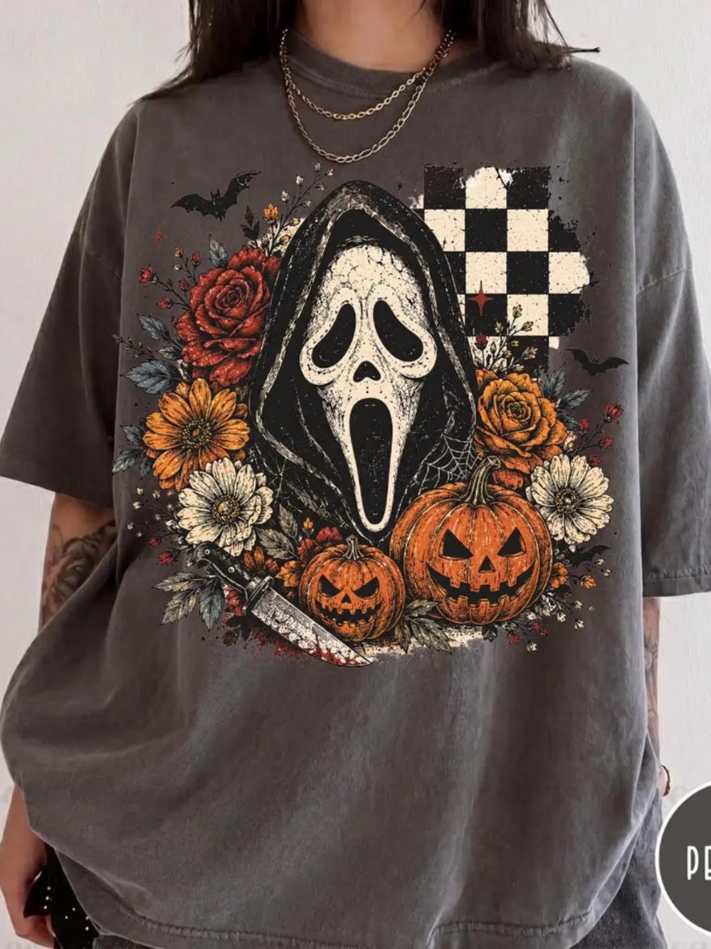 Comfort Colors Pepper Halloween Scream Mask & Pumpkin Graphic Tee